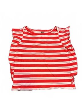 Tea Collection Girls Flutter Sleeve Striped Top Coral White Size 7 Cotton